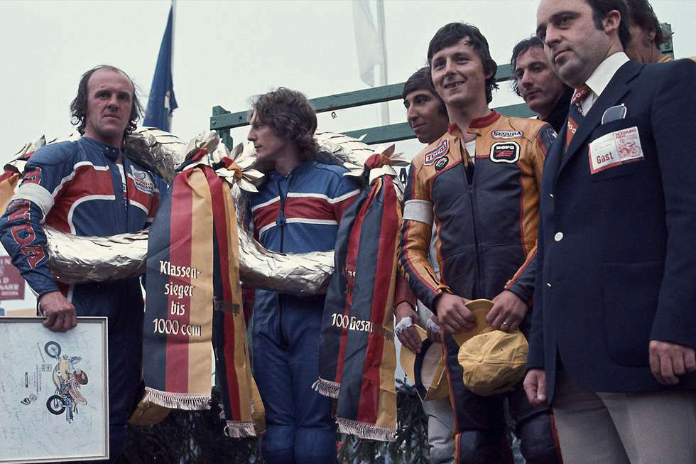 (From left) Stan Woods, Charlie Wiliams, Hubert Rigal, Maurice Maingret, Pierre Soulas, Gary Green (1977 Nurburgring 8 hours)